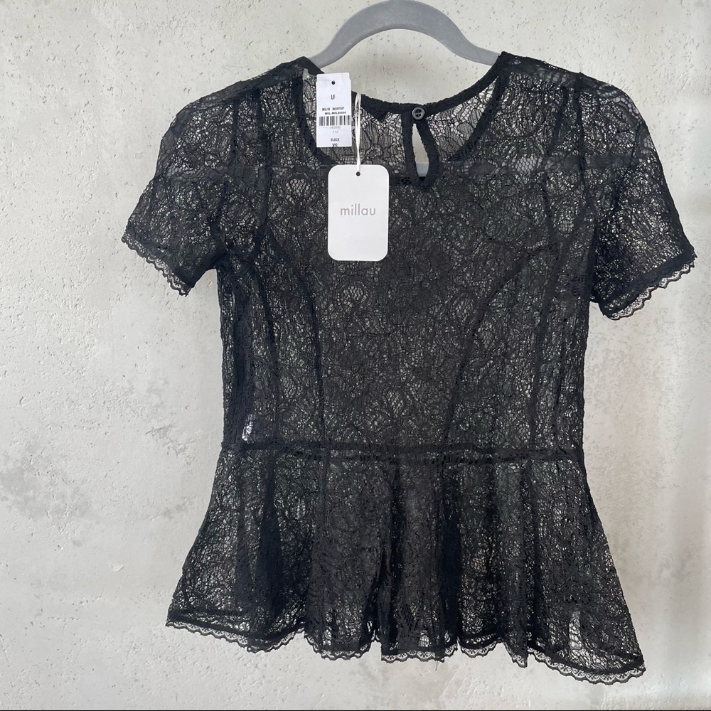 LF Black lace peplum top